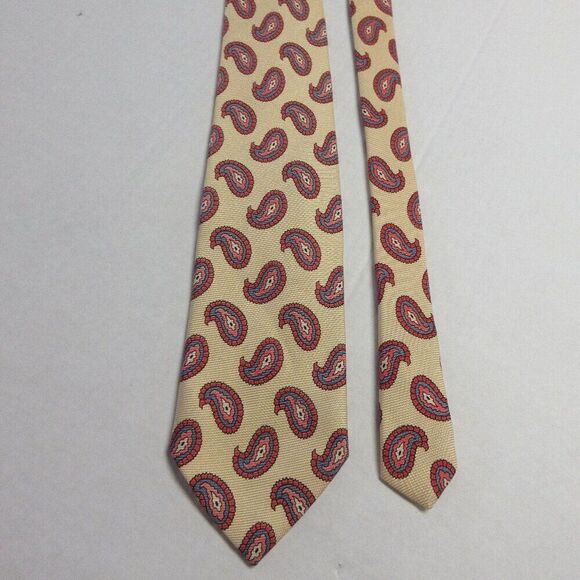 POLO RALPH LAUREN Yellow Red Blue Paisley 100% Silk Tie Handmade USA 60" Long - Picture 1 of 8